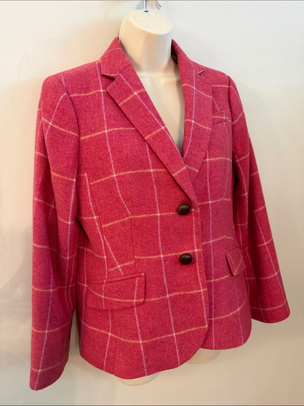 Talbots Pink Shetland Windowpane Wool-Blend Blazer 12 Petite Classic Preppy - Picture 4 of 16